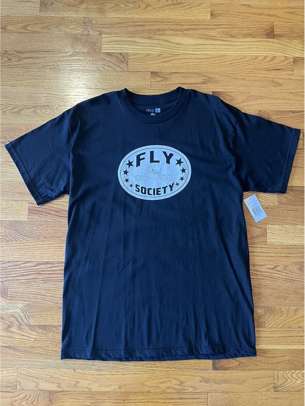 New Fly Society T Shirt Size Large Classic Plane Logo Graphic Black